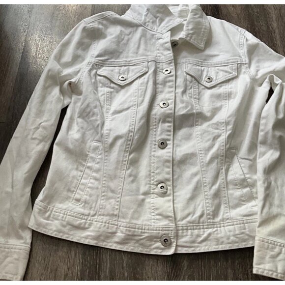 Style & Co White Jean Jacket Button Up Women’s Size Large - Picture 4 of 13